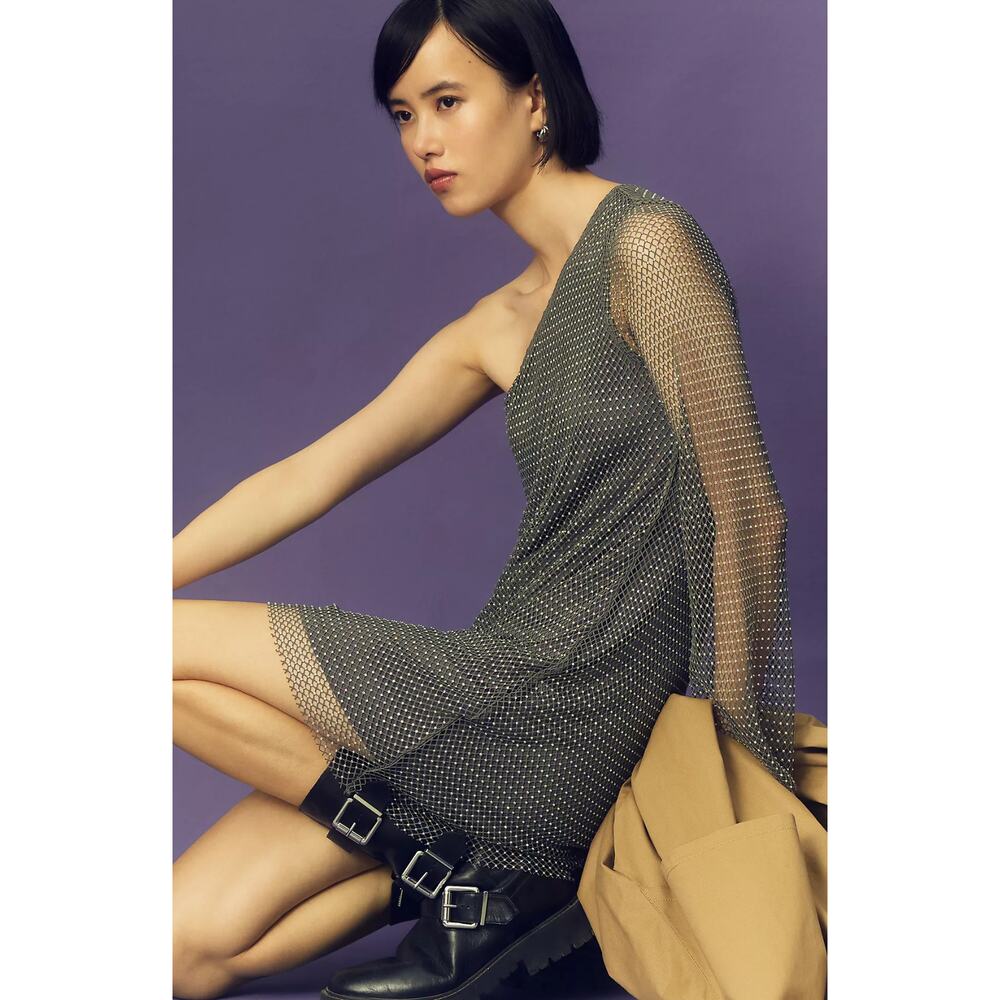 Sunday in Brooklyn One-Shoulder Mesh Shine Mini Dress - New XL - Picture 2 of 5